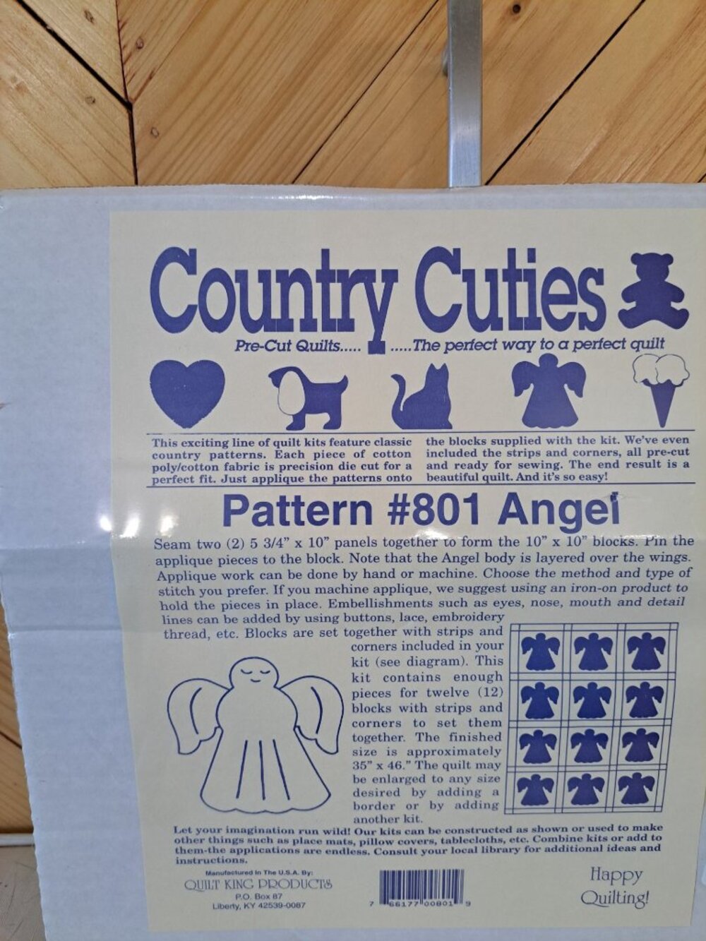 Country Cuties Pre-Cut Quilt Kit Pattern 801 Angel 12 Blocks 35"x46" Made In USA - Picture 3 of 6